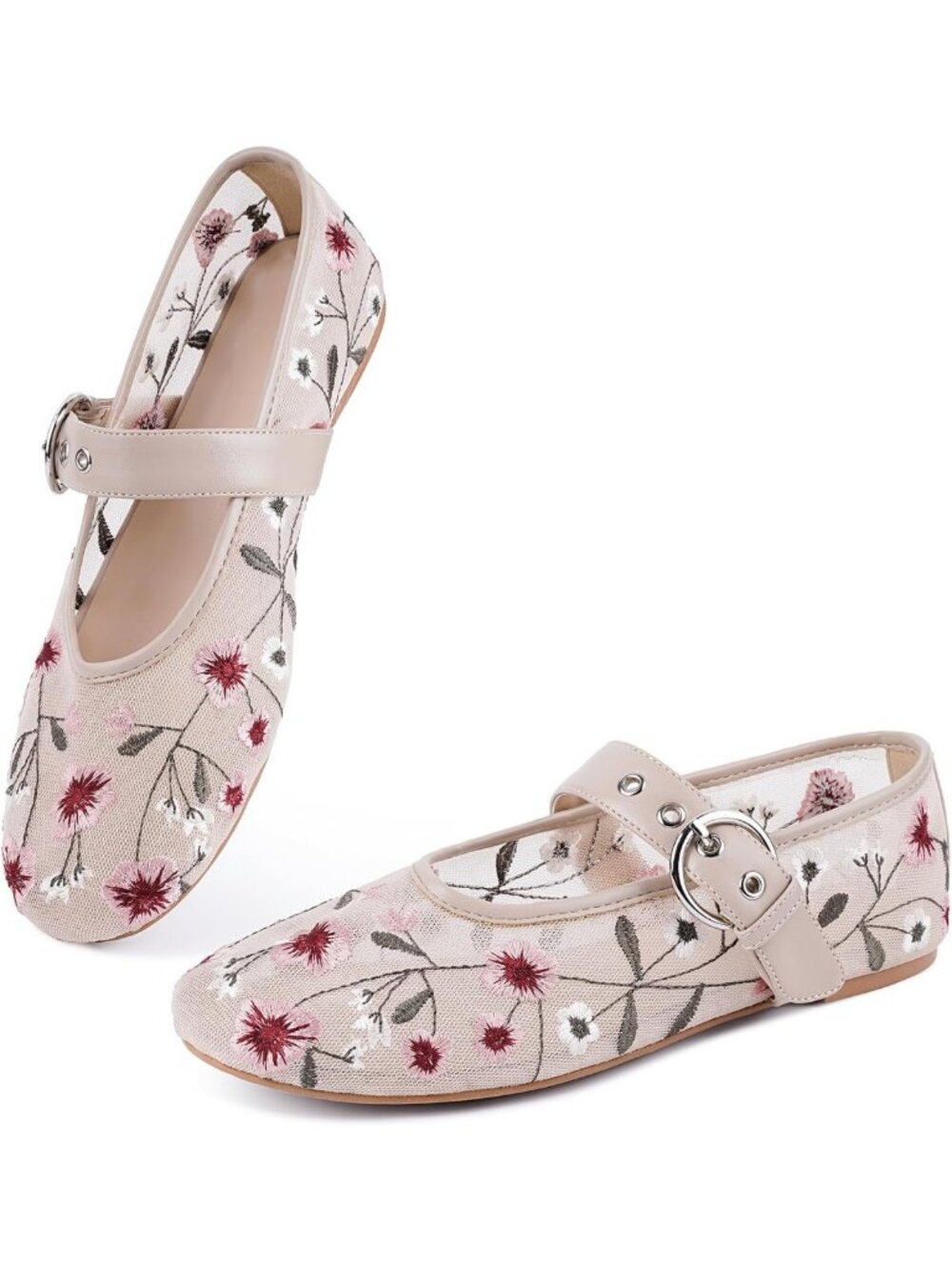 Gothic Mesh Ballet Flats - Round Toe Leopard Print Mary Jane Shoes for Women